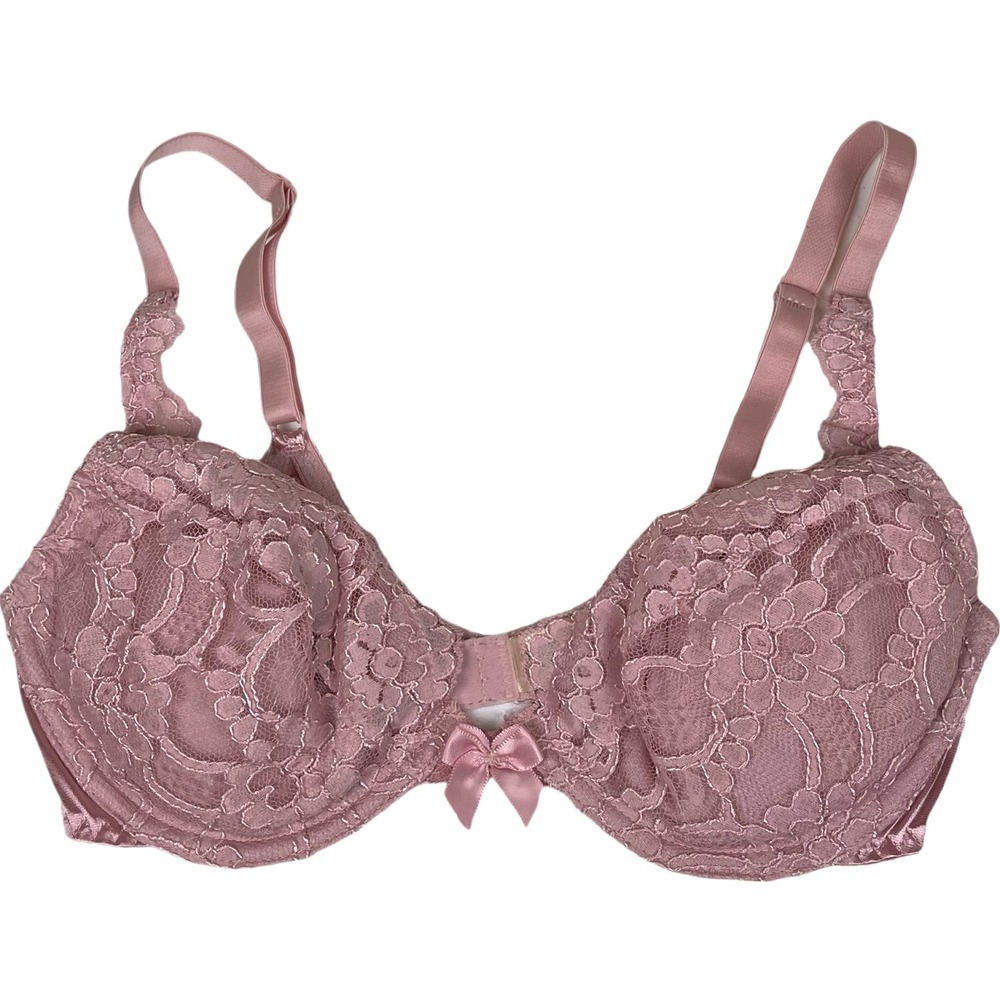 Vintage Victoria's Secret Lace Underwire Bra‎ Women 34C Pink Floral Satin Bow